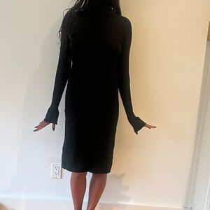 Black Ribbed Turtleneck Mini Dress